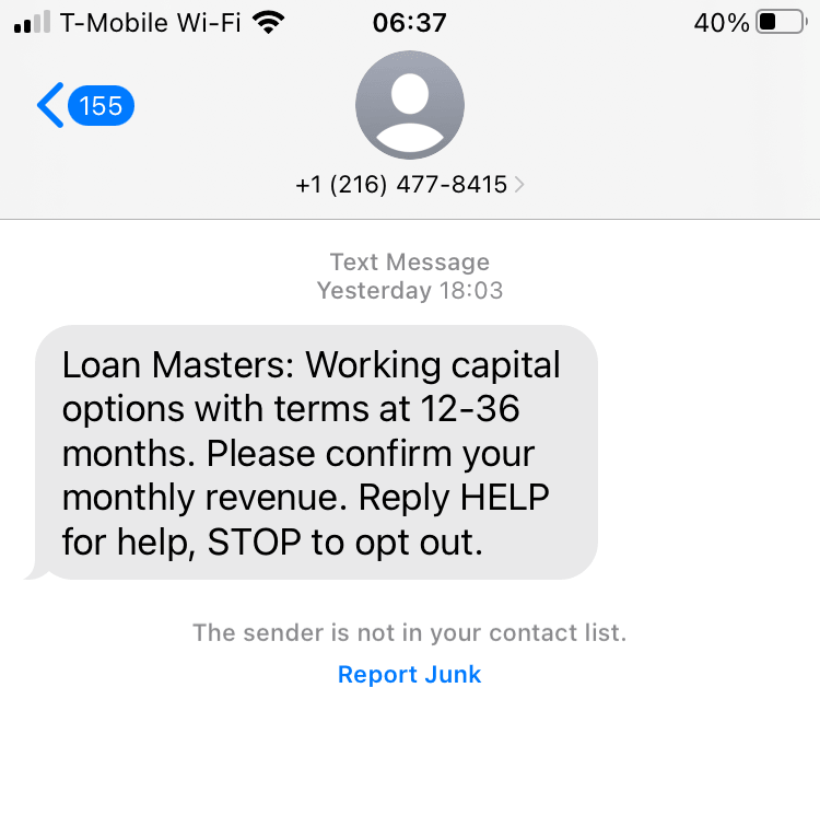 Long Code SPAM/FRAUD text messaging
