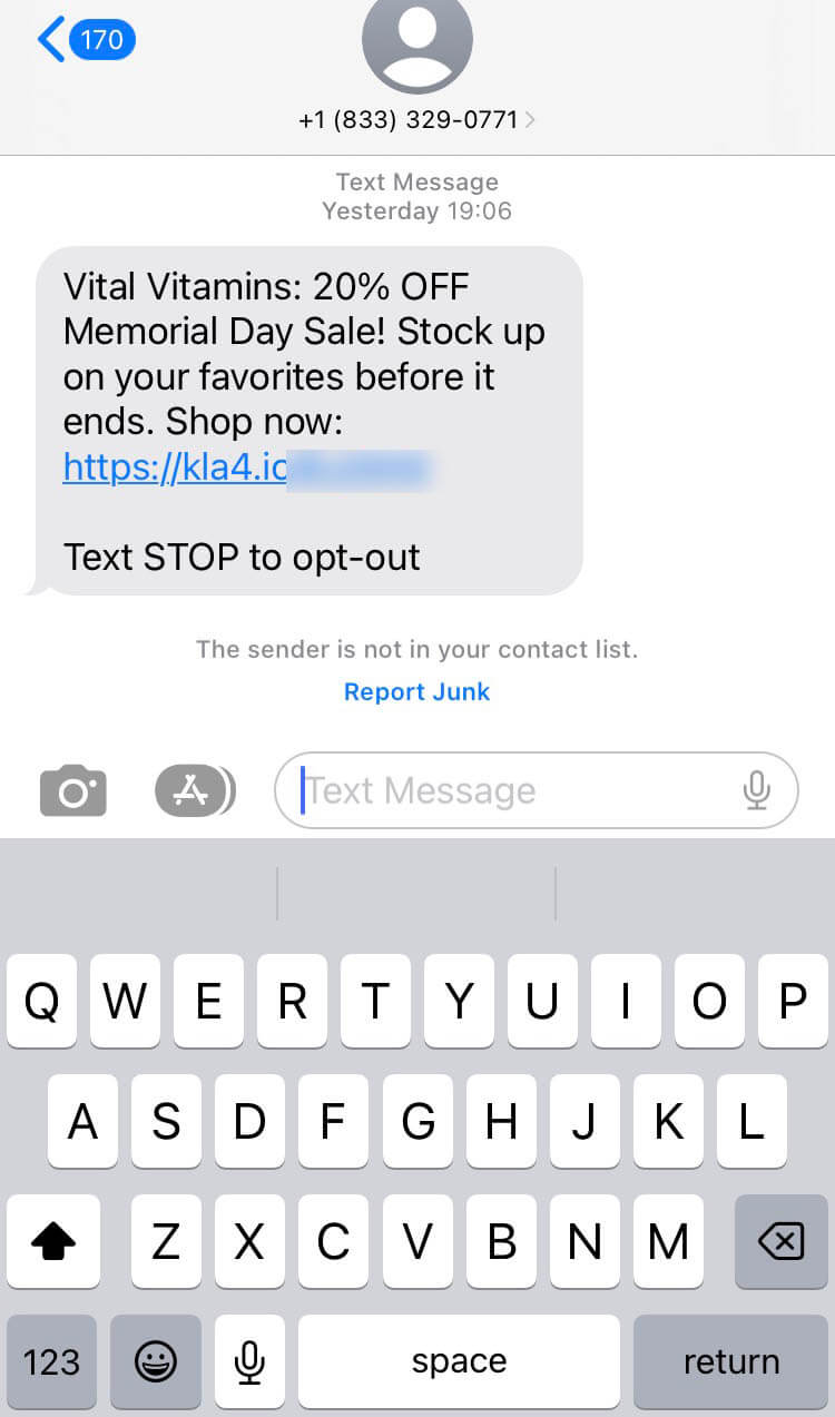Long Code Vital Vitamins text messaging