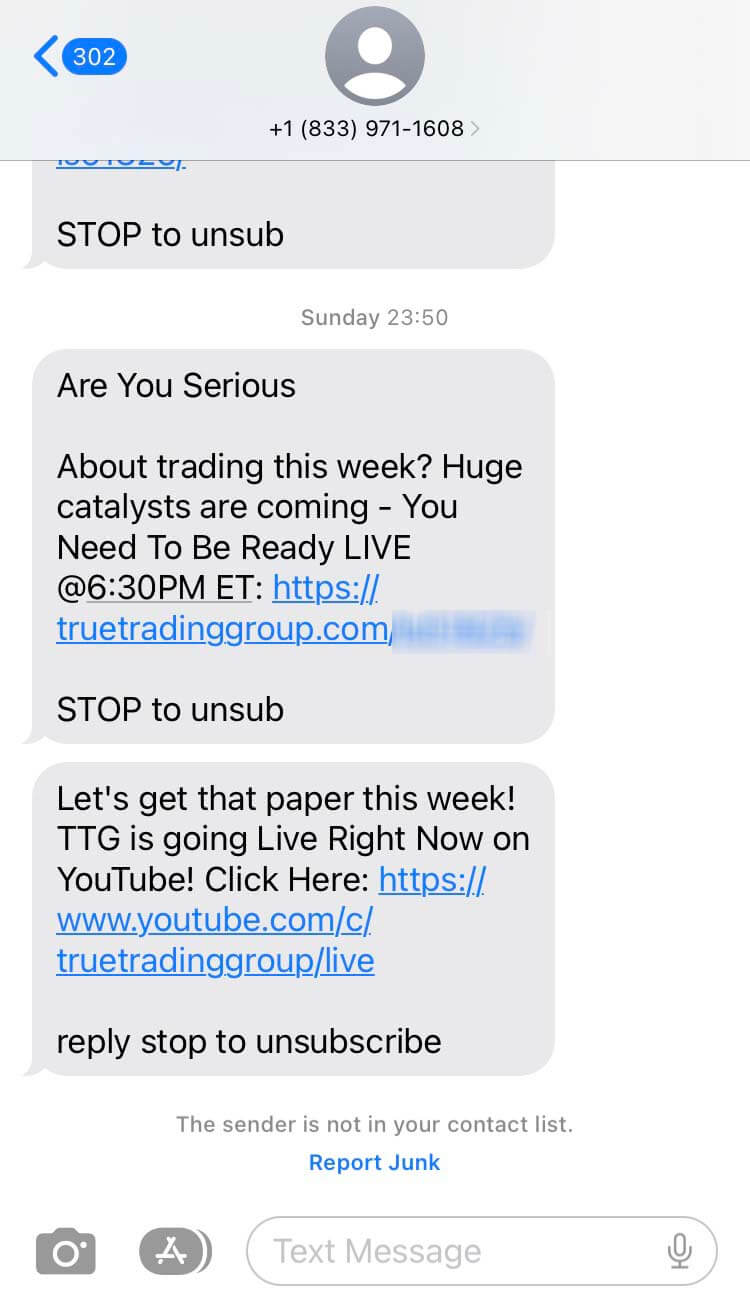 Long Code True Trading Group text messaging
