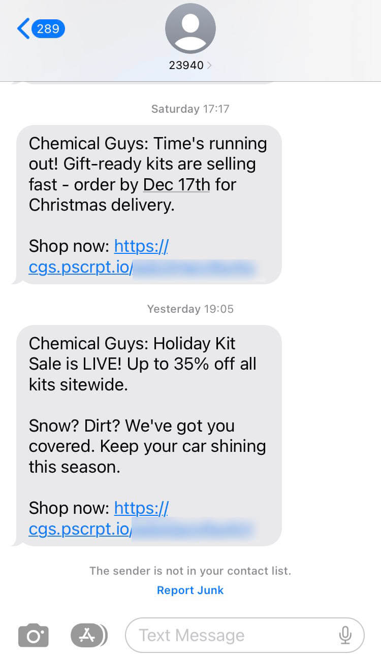 Short Code Chemical guys text messaging