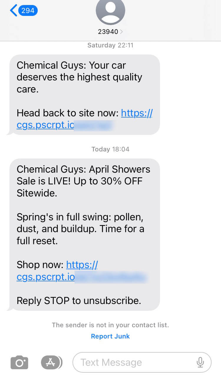 Short Code Chemical guys text messaging