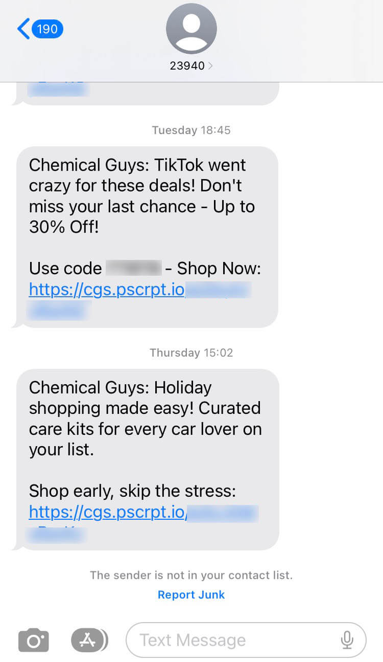 Short Code Chemical guys text messaging