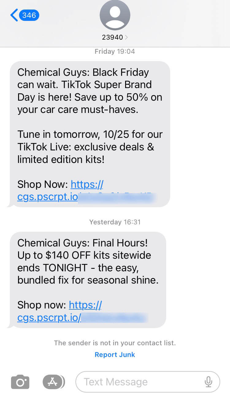 Short Code Chemical guys text messaging