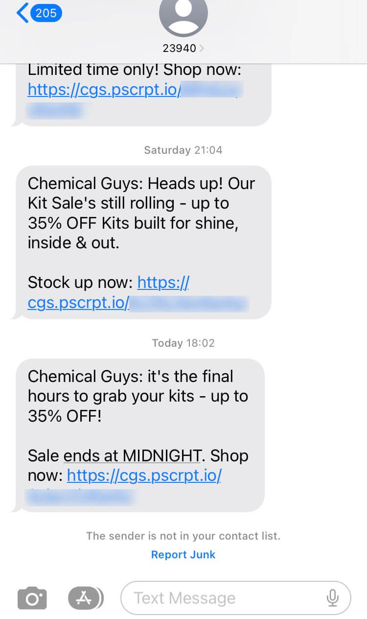 Short Code Chemical guys text messaging