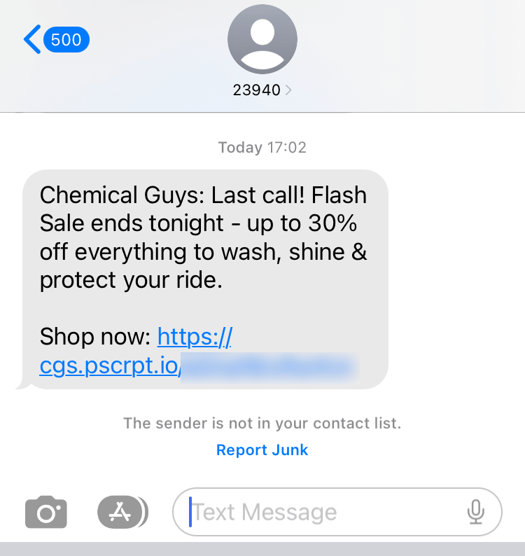 Short Code Chemical guys text messaging