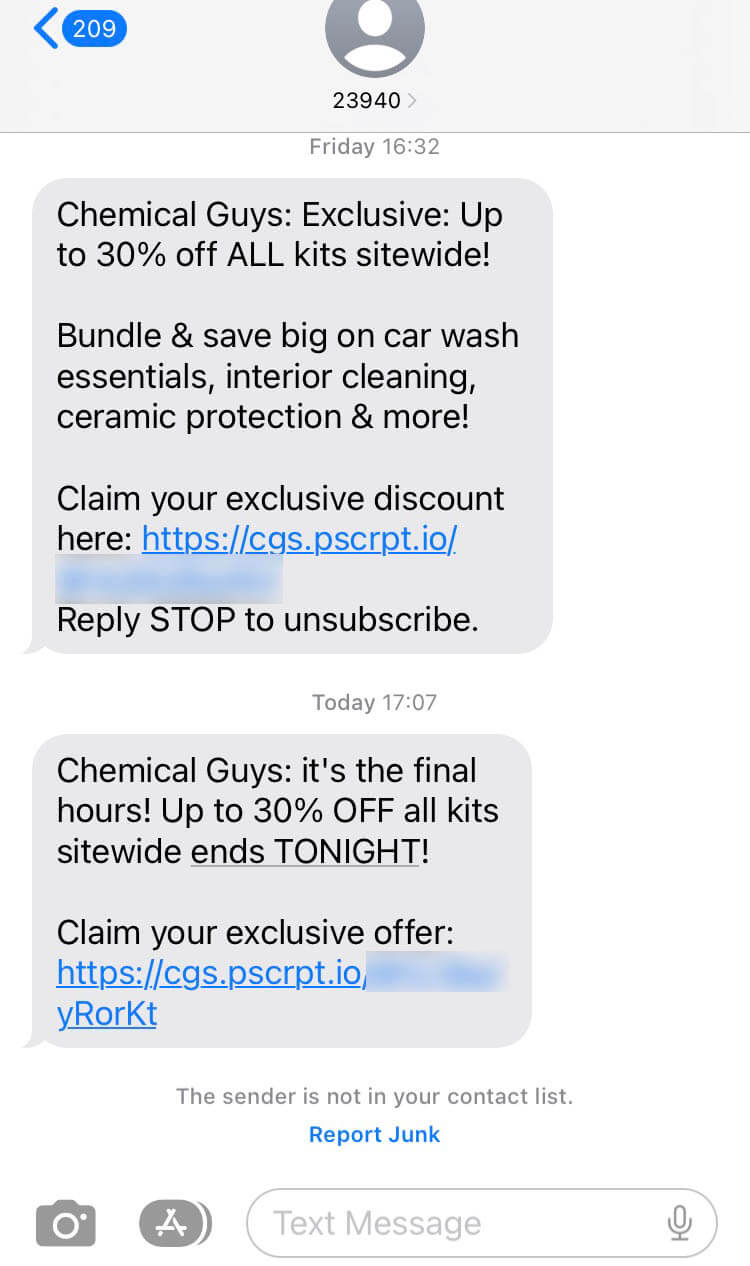 Short Code Chemical guys text messaging