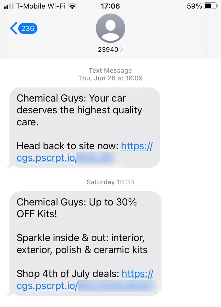 Short Code Chemical guys text messaging