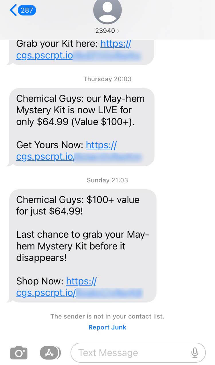 Short Code Chemical guys text messaging