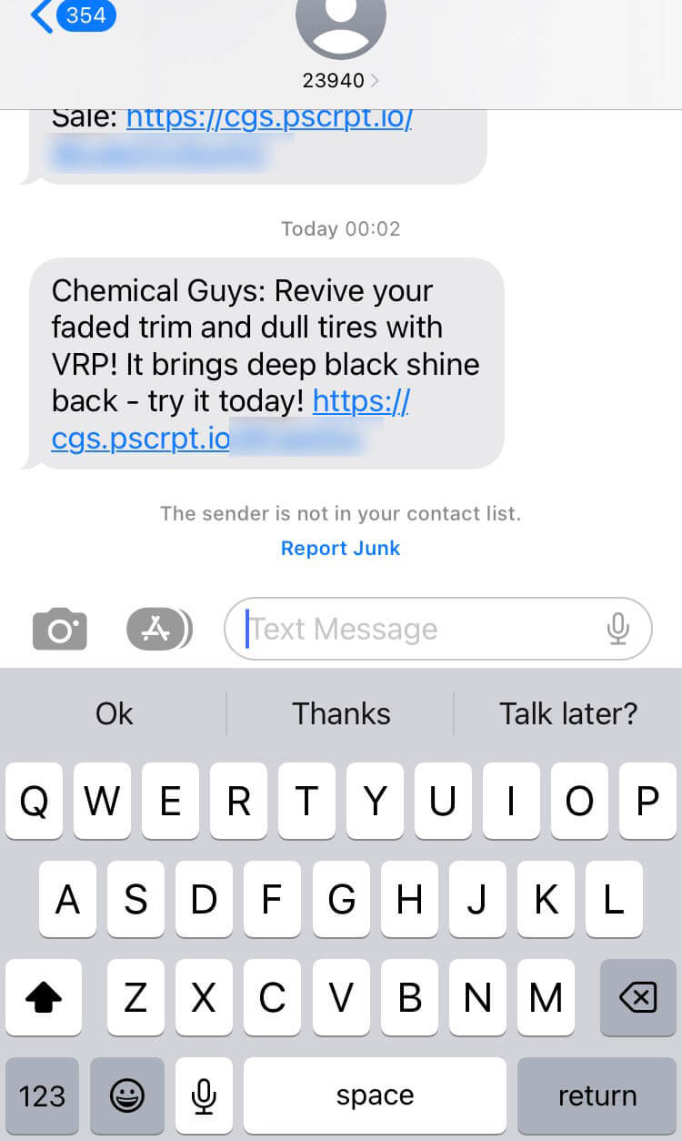 Short Code Chemical guys text messaging