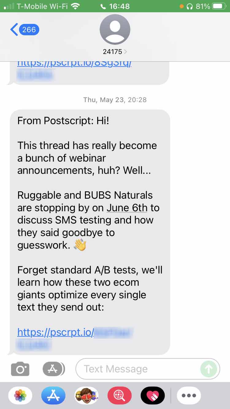 Short Code Postscript text messaging