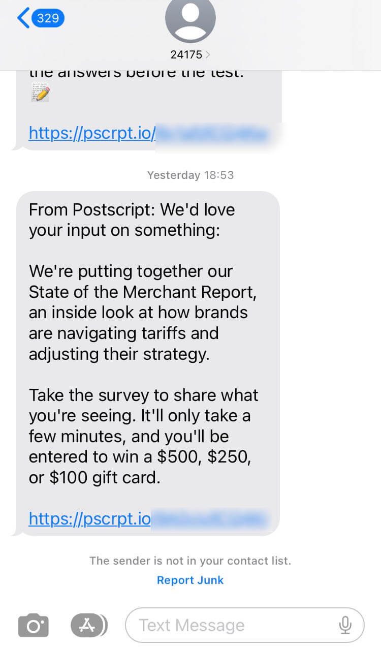 Short Code Postscript text messaging