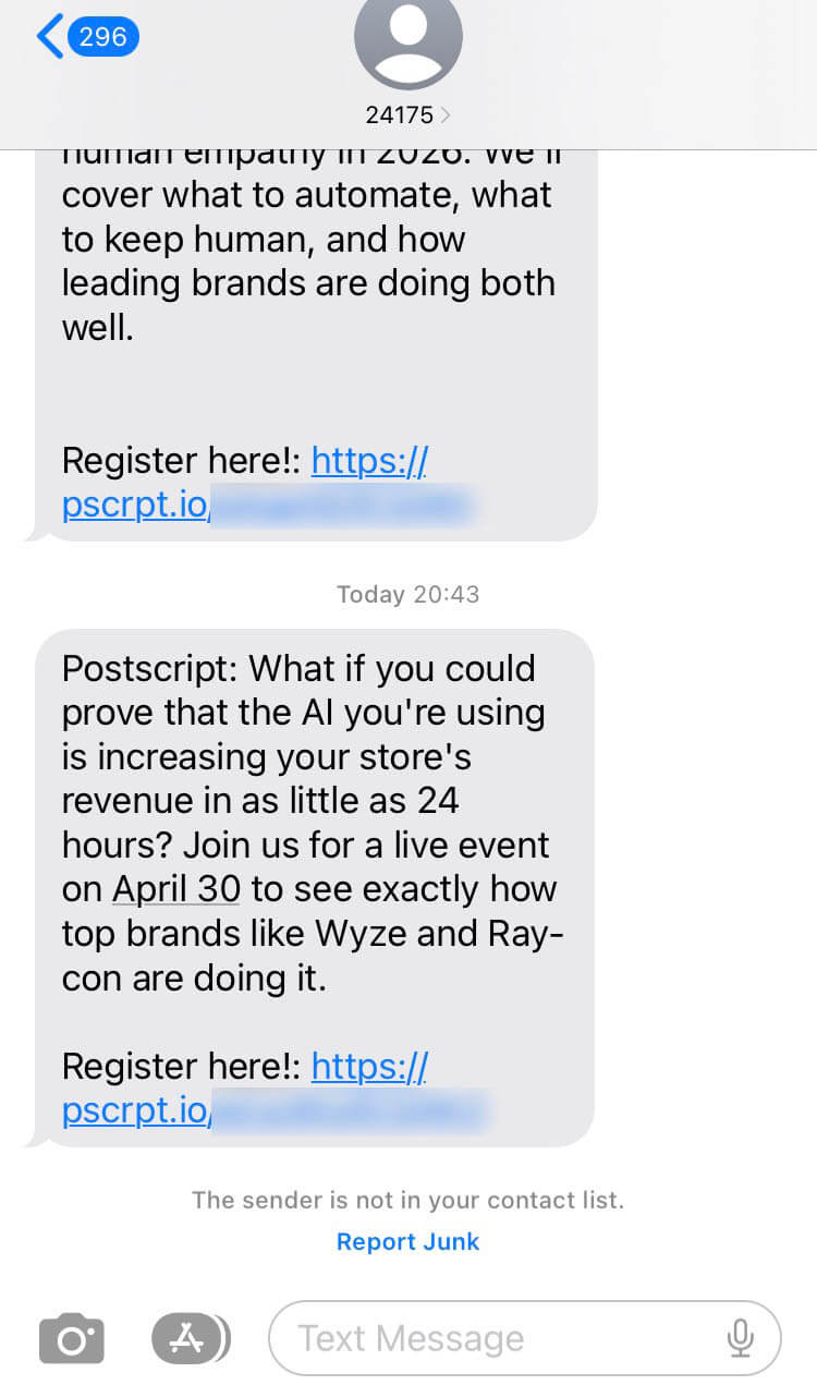 Short Code Postscript text messaging