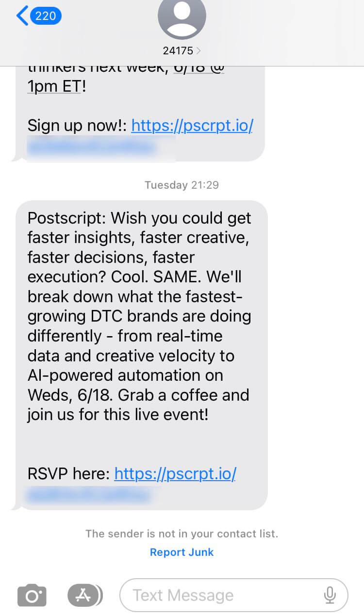 Short Code Postscript text messaging