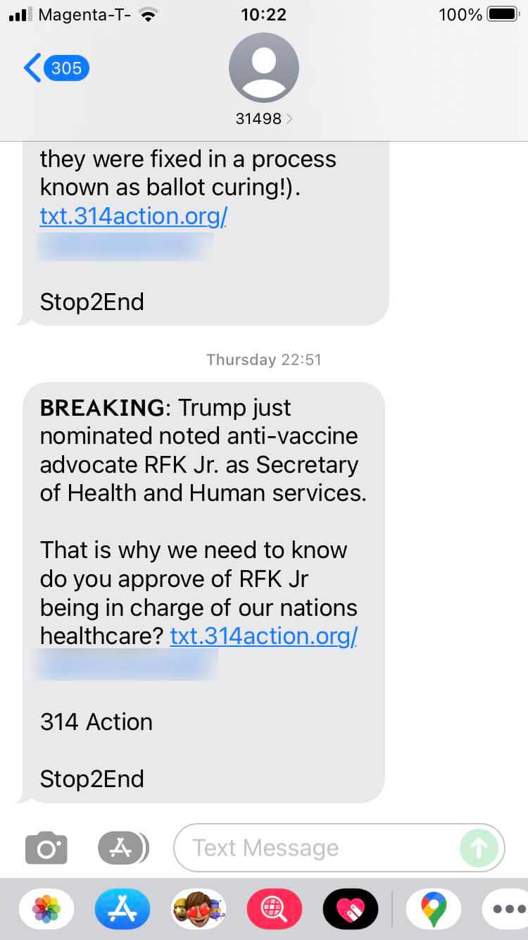 Short Code 314 Action Fund  text messaging