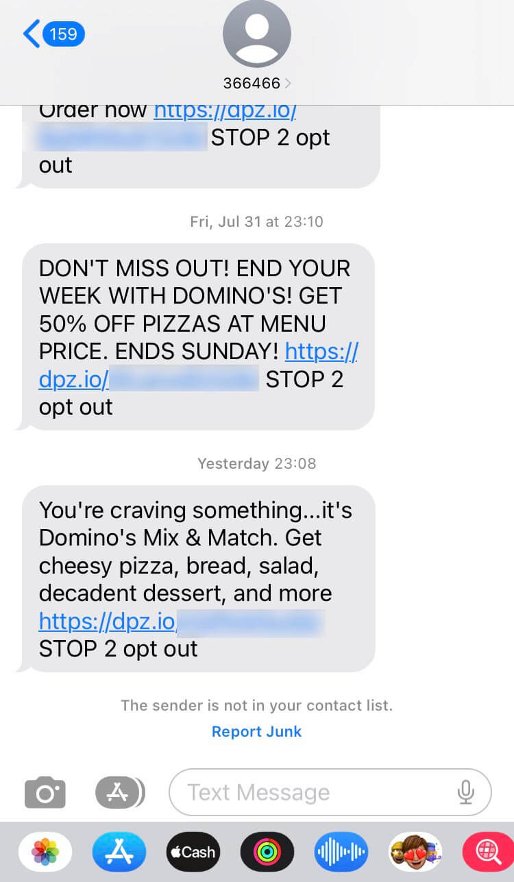 Short Code Domino's Pizza text messaging