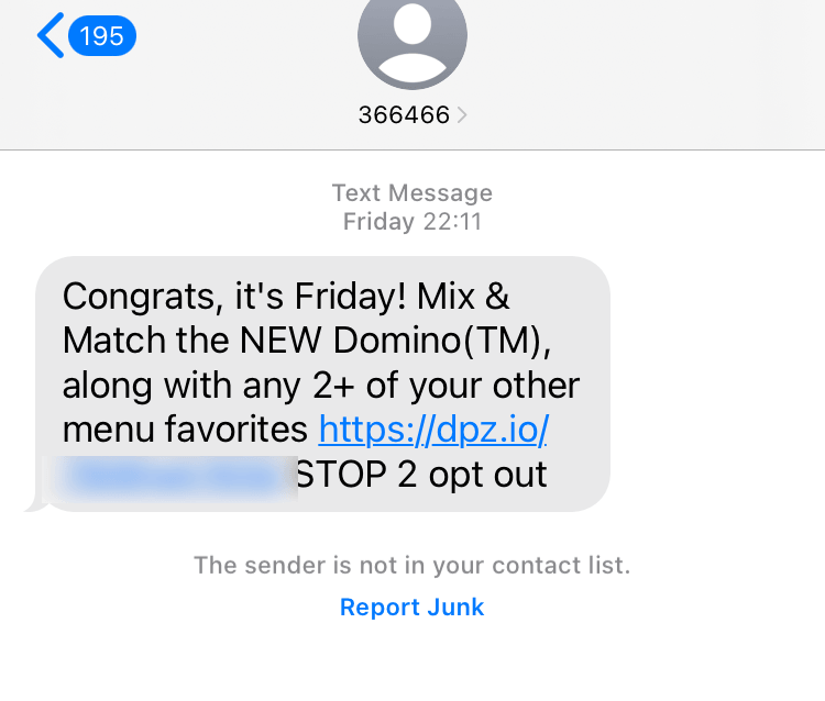 Short Code Domino's Pizza text messaging