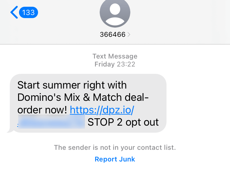 Short Code Domino's Pizza text messaging