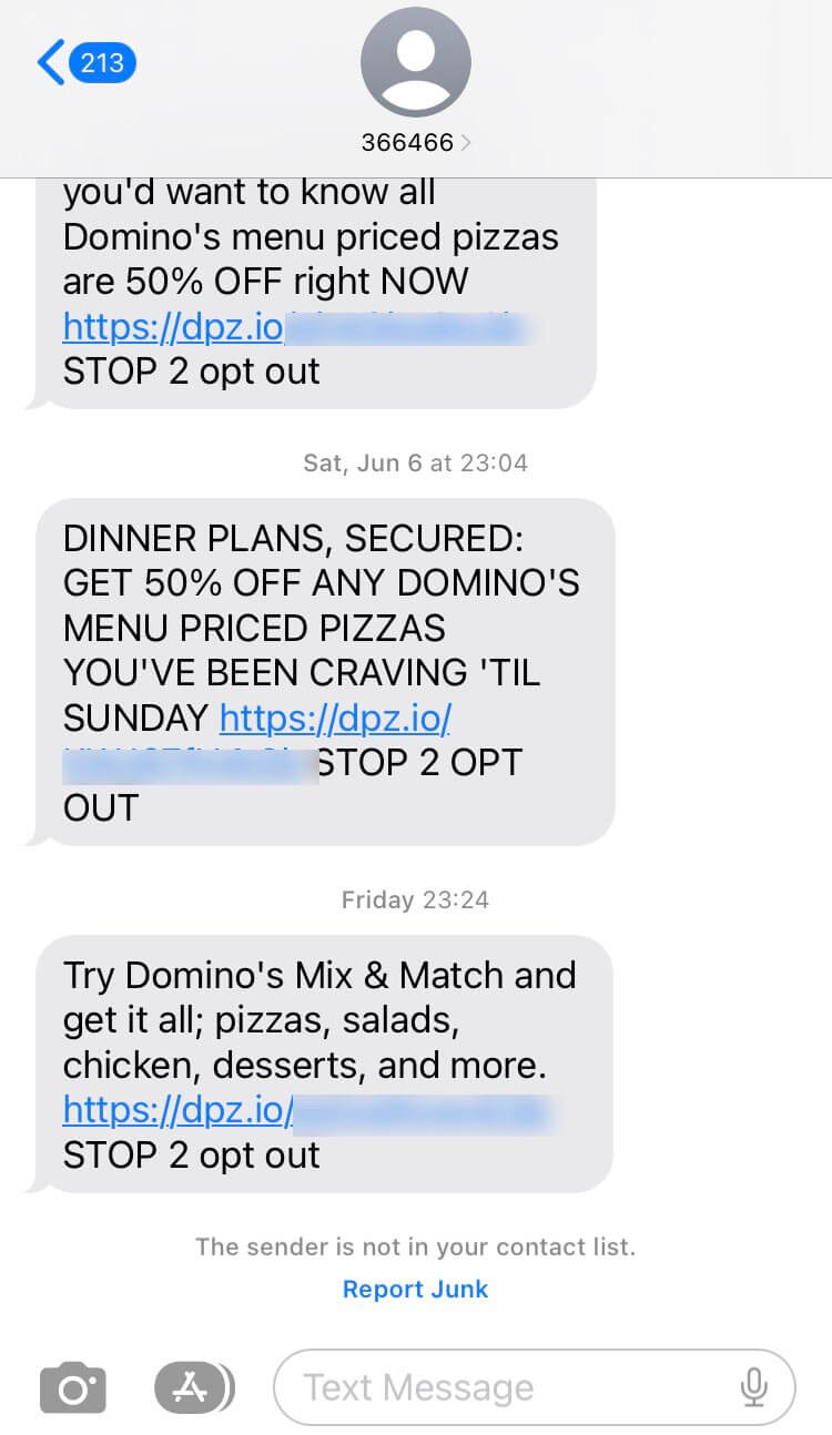 Short Code Domino's Pizza text messaging