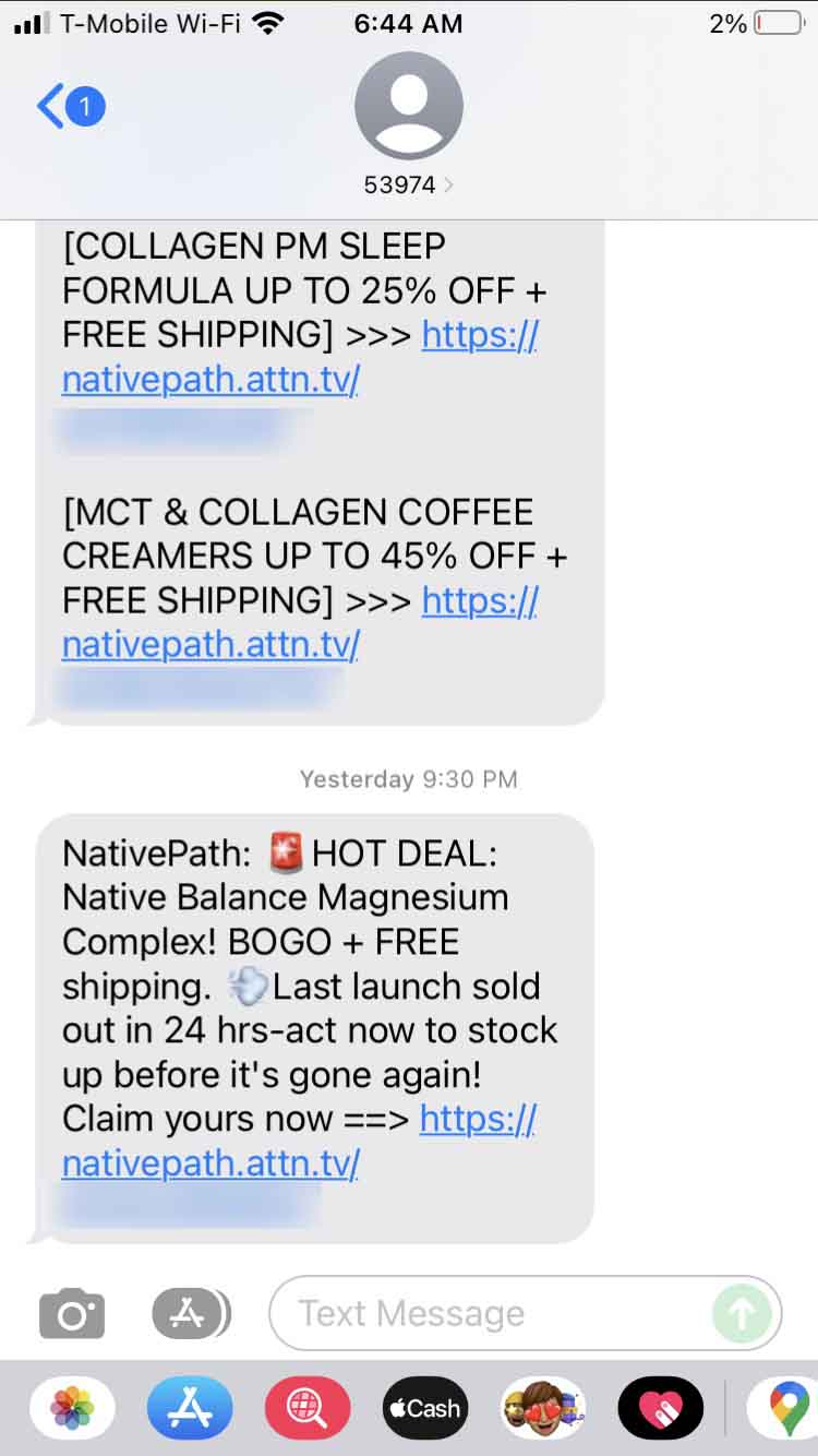 Short Code NativePath text messaging