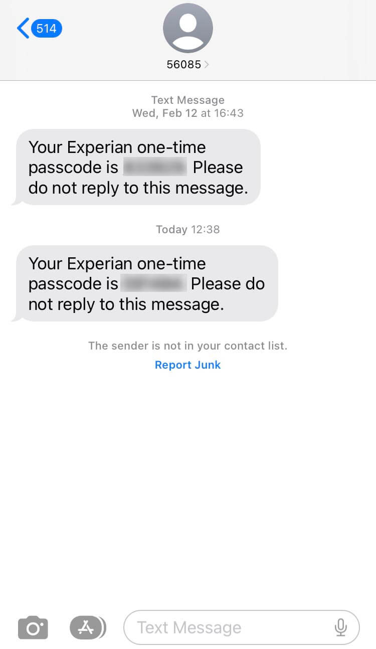 Short Code Experian text messaging