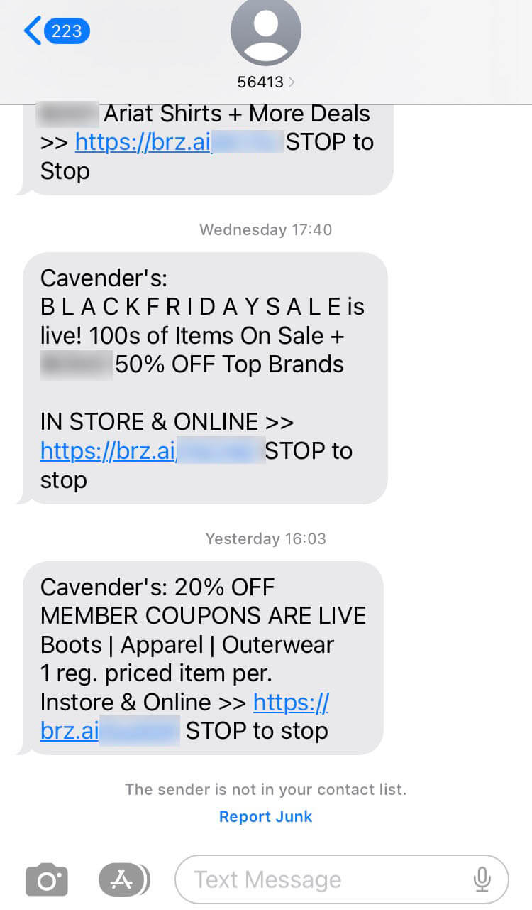 Short Code Cavender Investment Properties, Ltd text messaging