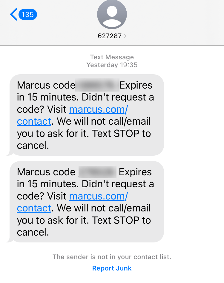 Short Code Bank Marcus by Goldman Sachs text messaging
