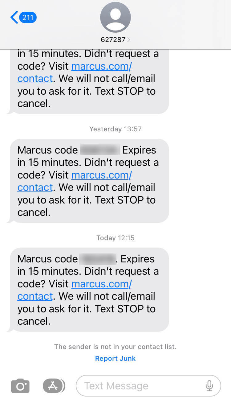 Short Code Bank Marcus by Goldman Sachs text messaging