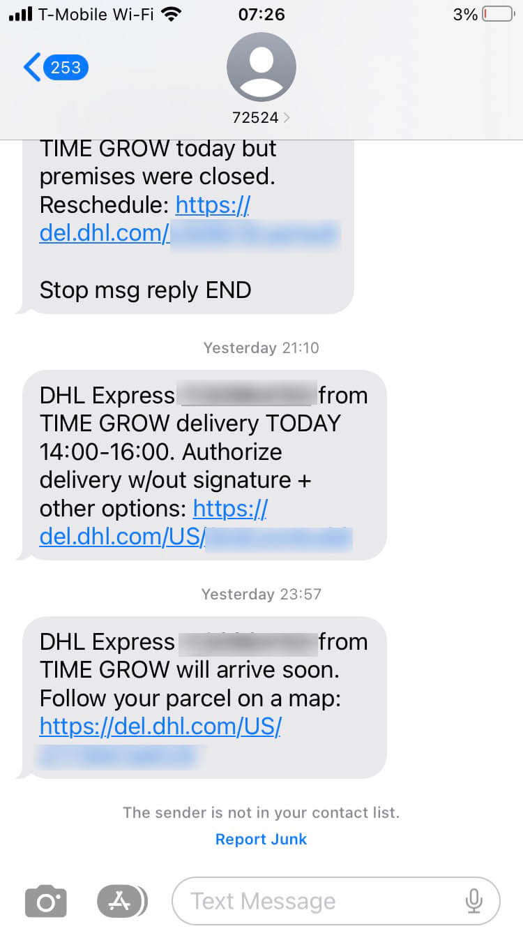 Short Code DHL text messaging