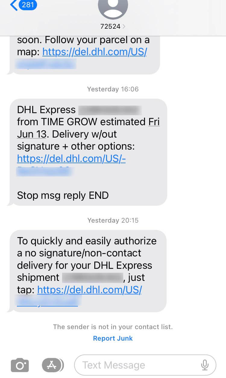 Short Code DHL text messaging