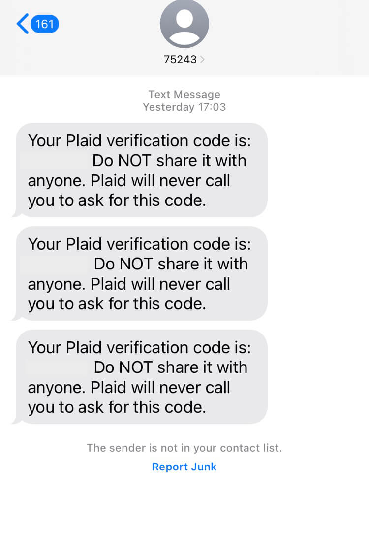 Short Code Plaid  text messaging