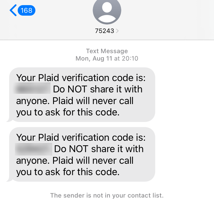 Short Code Plaid  text messaging