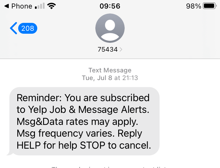 Short Code Yelp text messaging