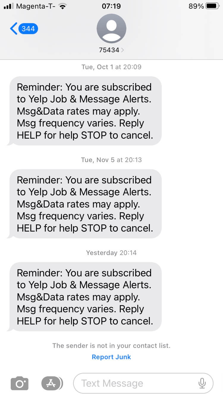 Short Code Yelp text messaging