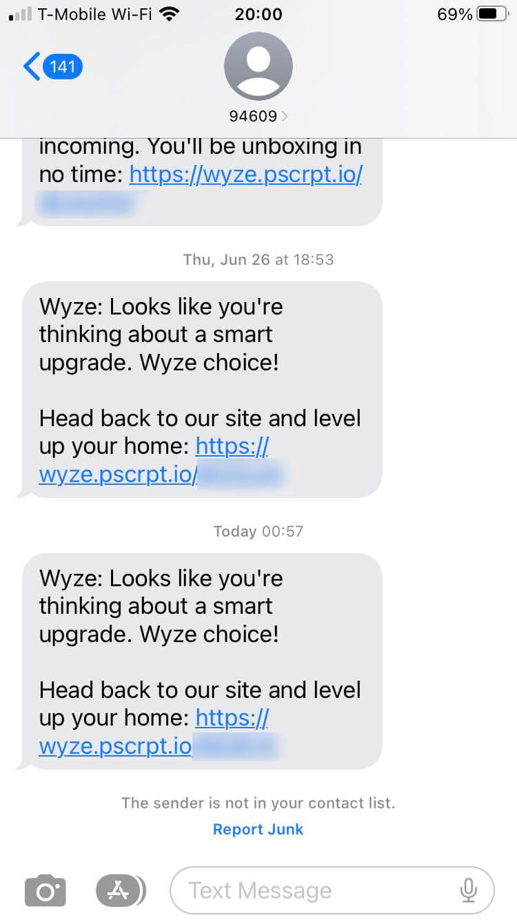 Short Code Wyze text messaging