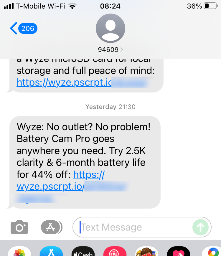 Short Code Wyze text messaging