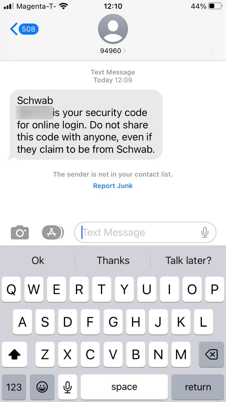 Short Code Schwab text messaging