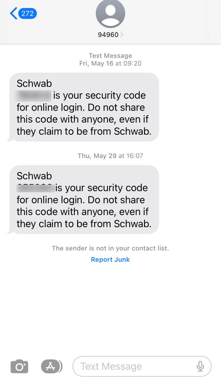 Short Code Schwab text messaging