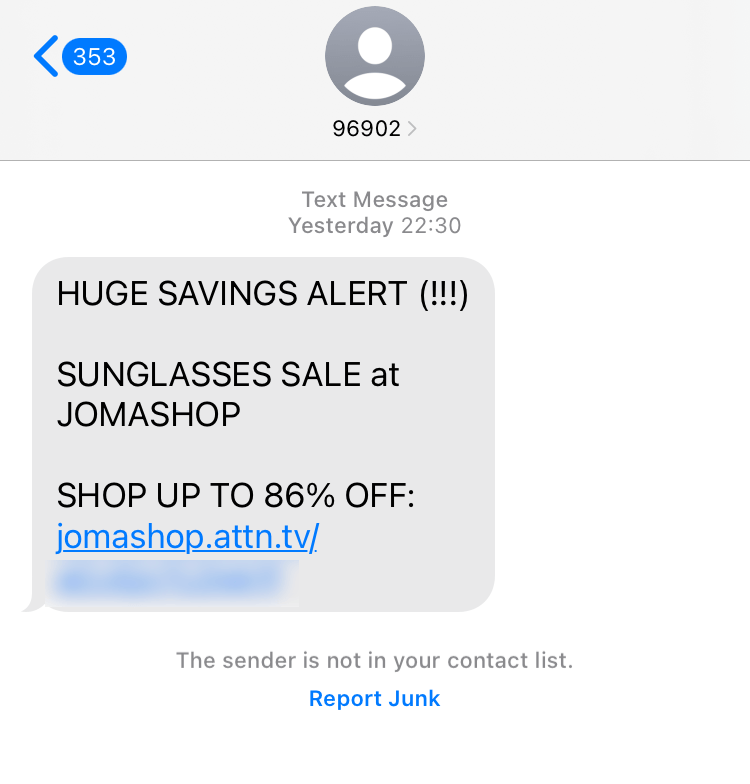 Short Code Jomashop text messaging
