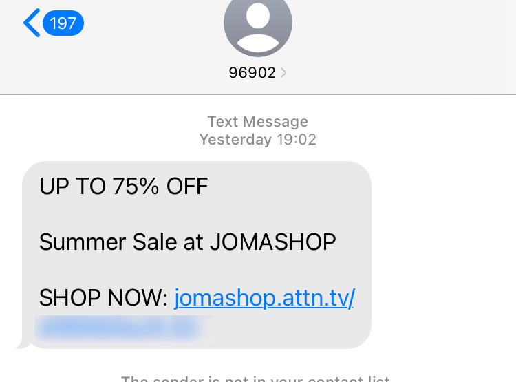 Short Code Jomashop text messaging