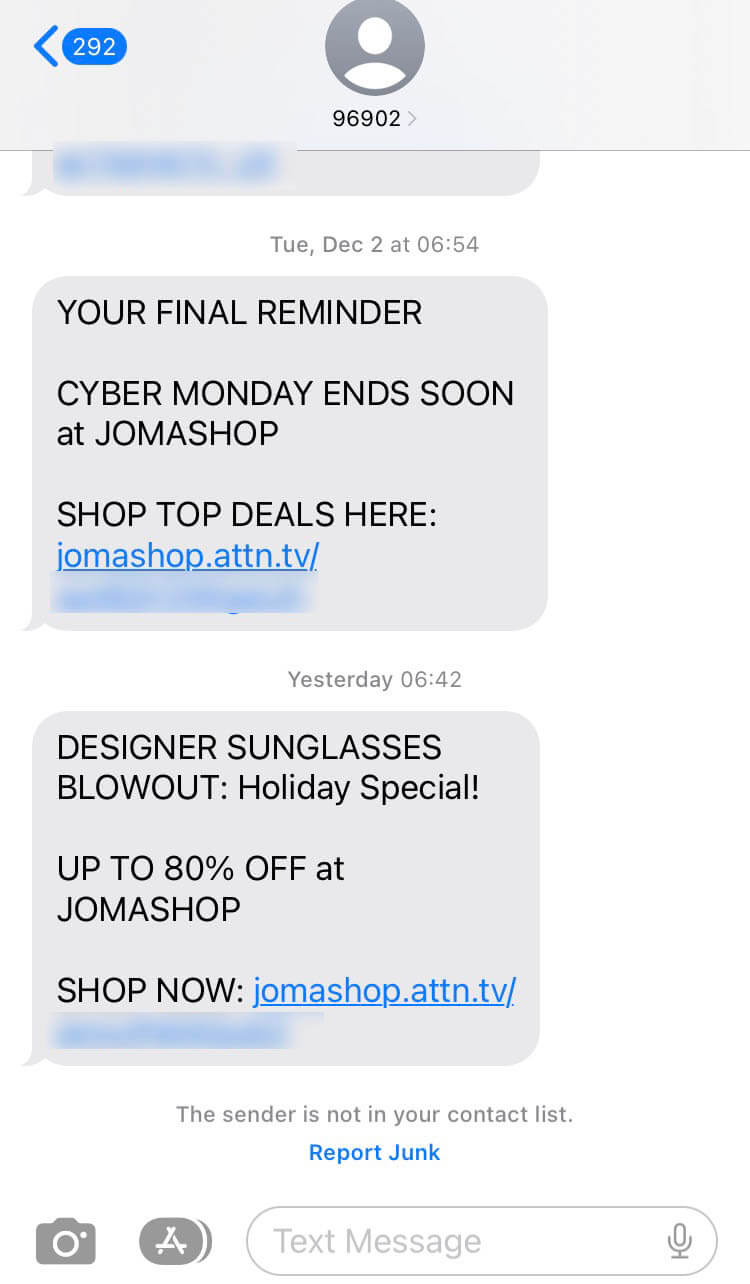 Short Code Jomashop text messaging