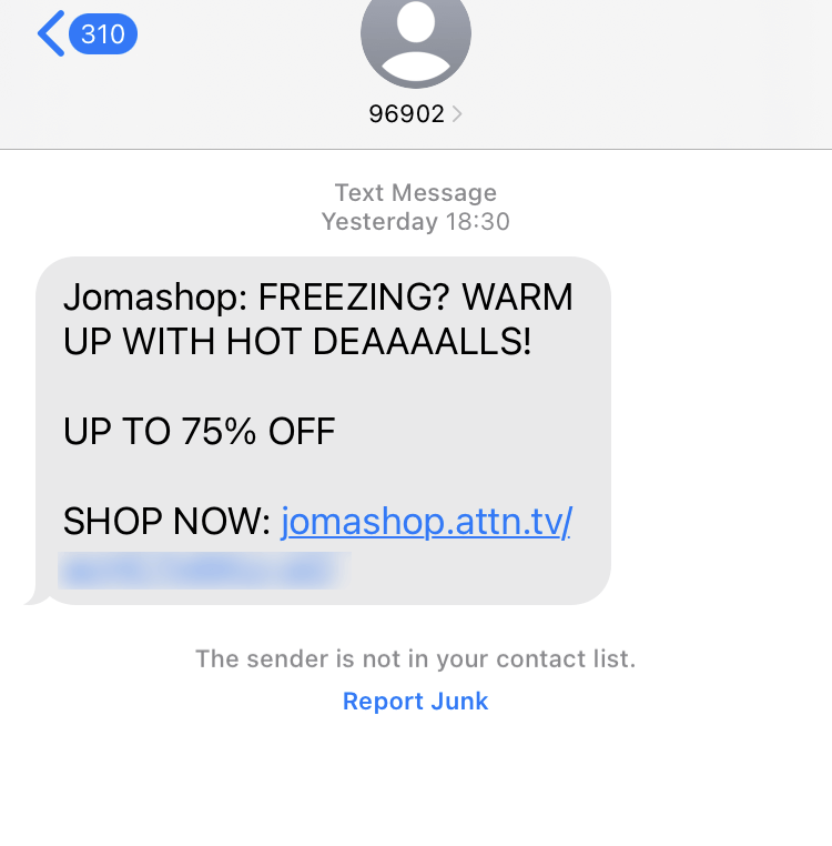 Short Code Jomashop text messaging