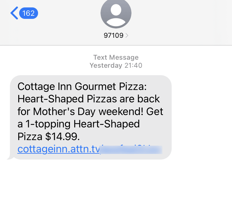 Short Code Cottage Inn Pizza text messaging