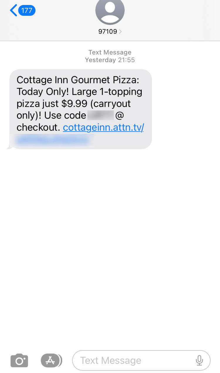 Short Code Cottage Inn Pizza text messaging