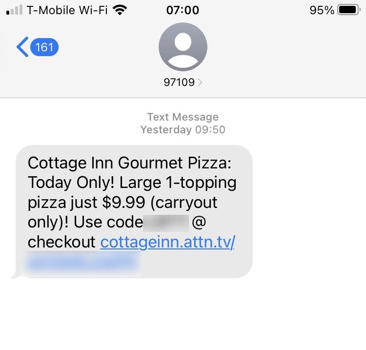 Short Code Cottage Inn Pizza text messaging