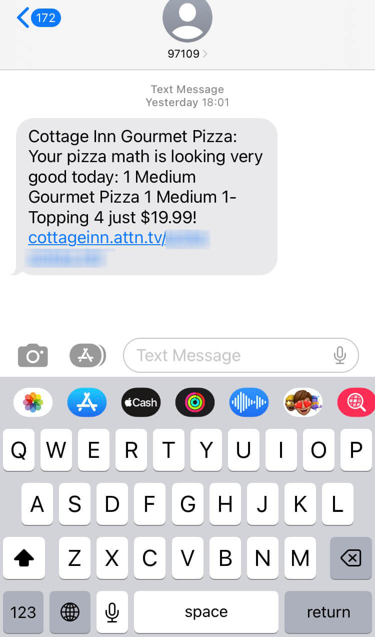 Short Code Cottage Inn Pizza text messaging
