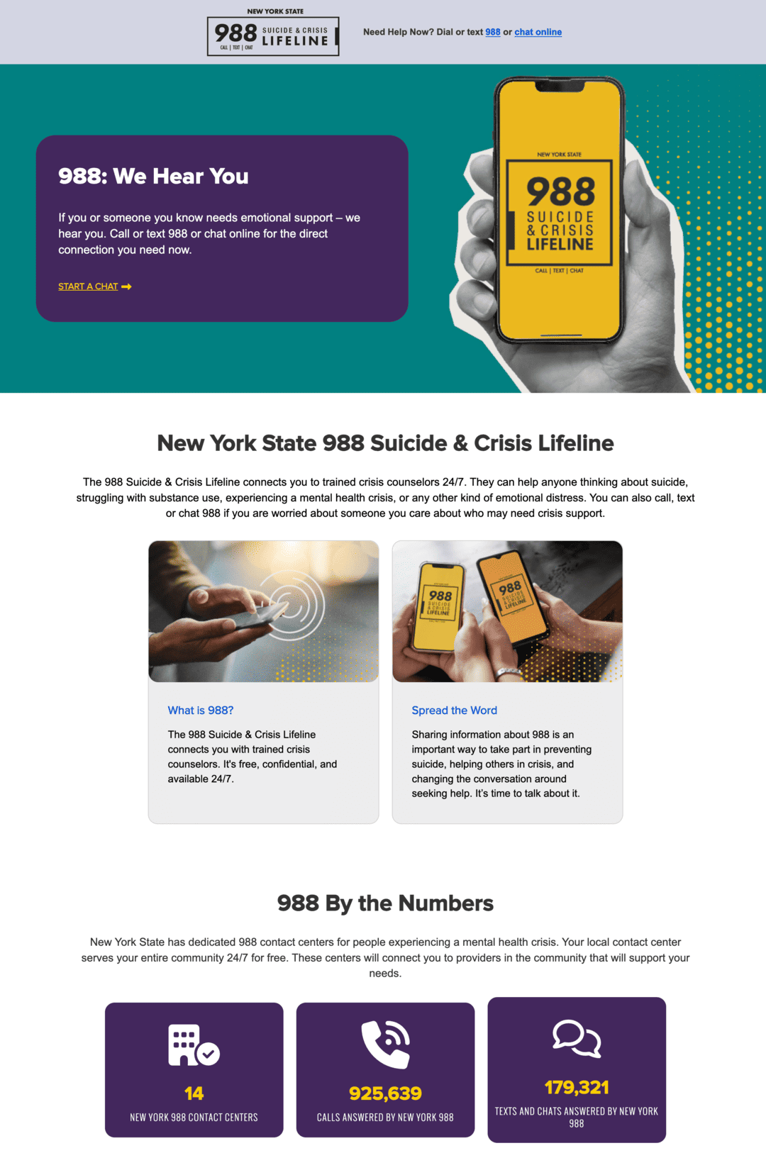 Short Code New York State Office of Mental Health (OMH) – 988 Lifeline text messaging
