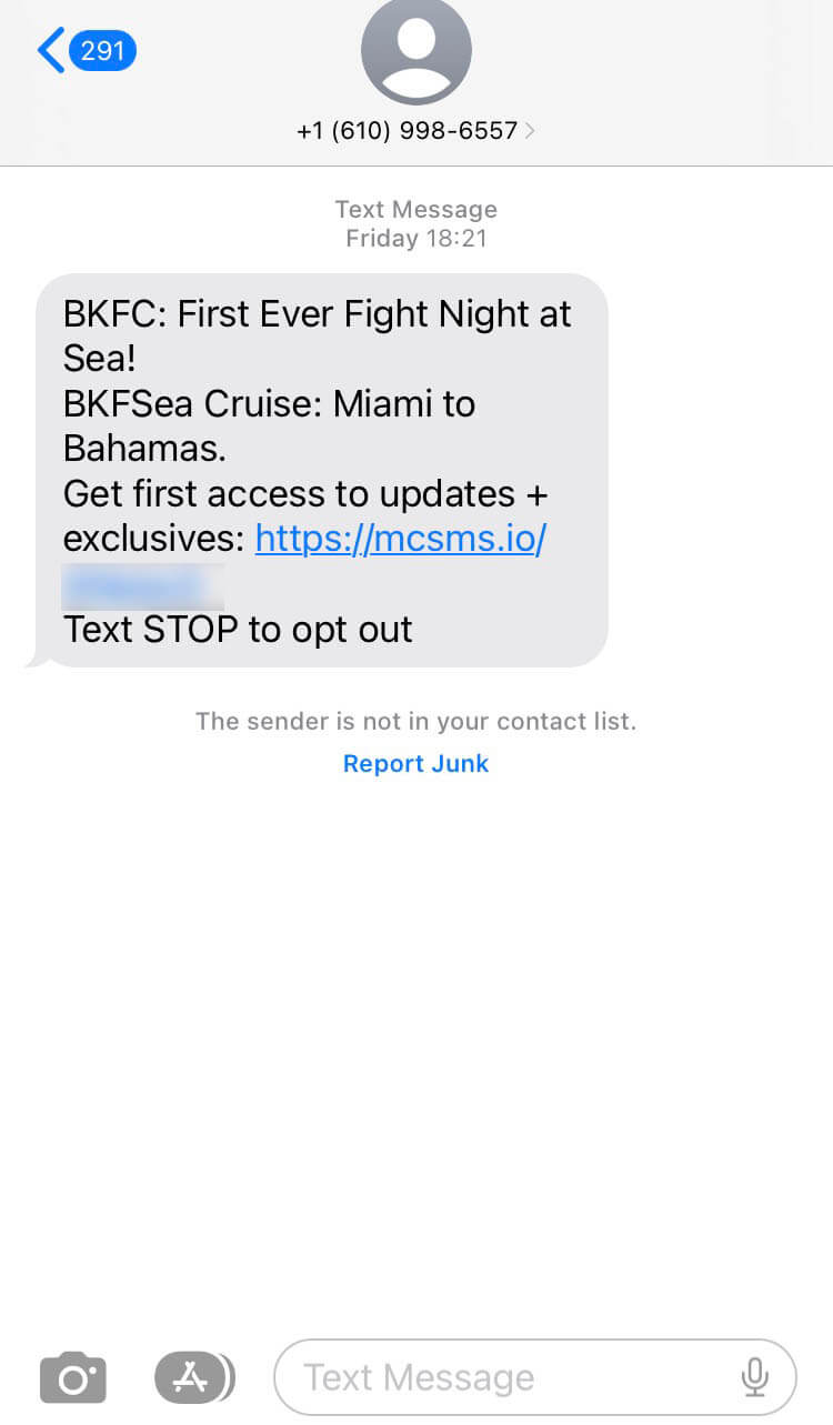 Long Code BKFC text messaging