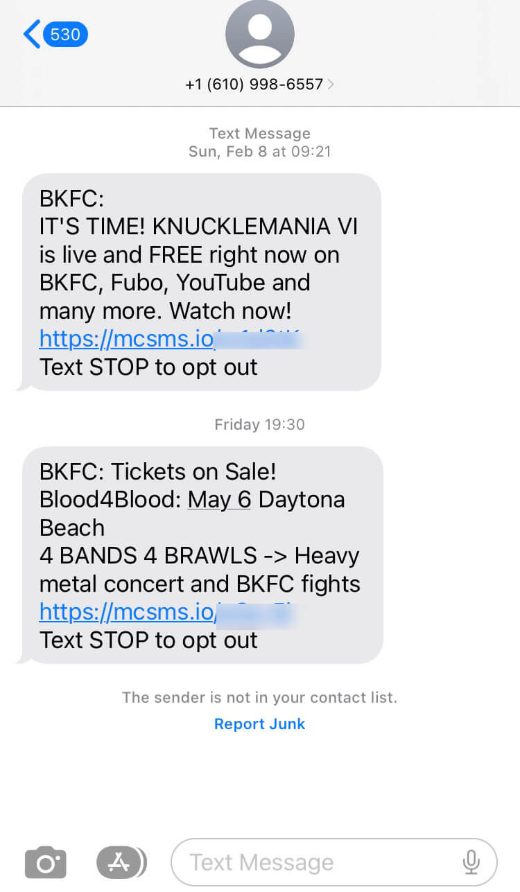 Long Code BKFC text messaging