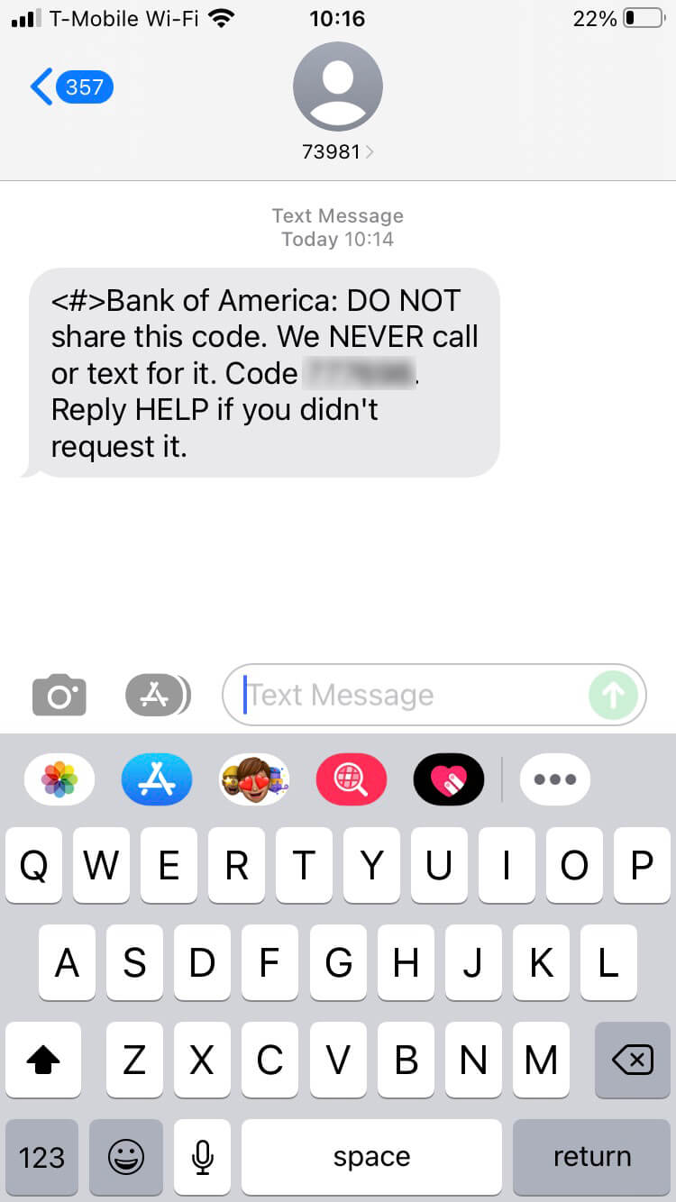 Short Code Bank of America text messaging