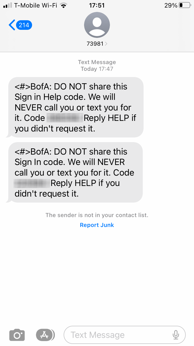 Short Code Bank of America text messaging